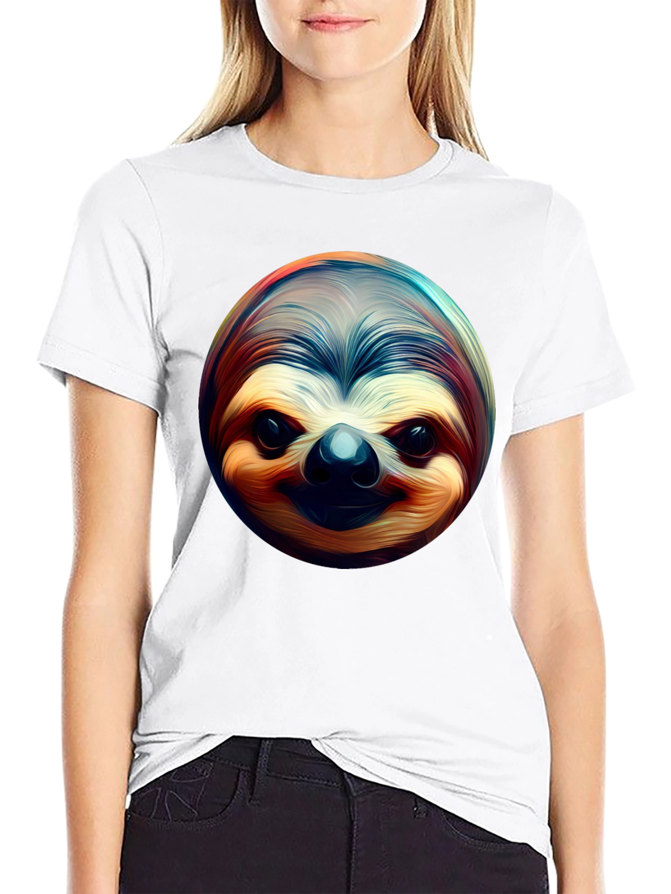 Black Sloth Face Graphic Tee - Black Casual Shirt view 9