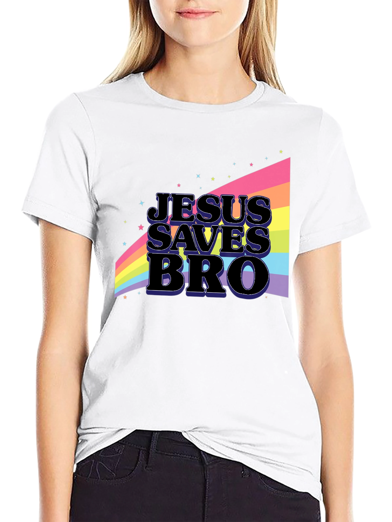 Black Jesus Saves Bro Rainbow Graphic T-Shirt view 9