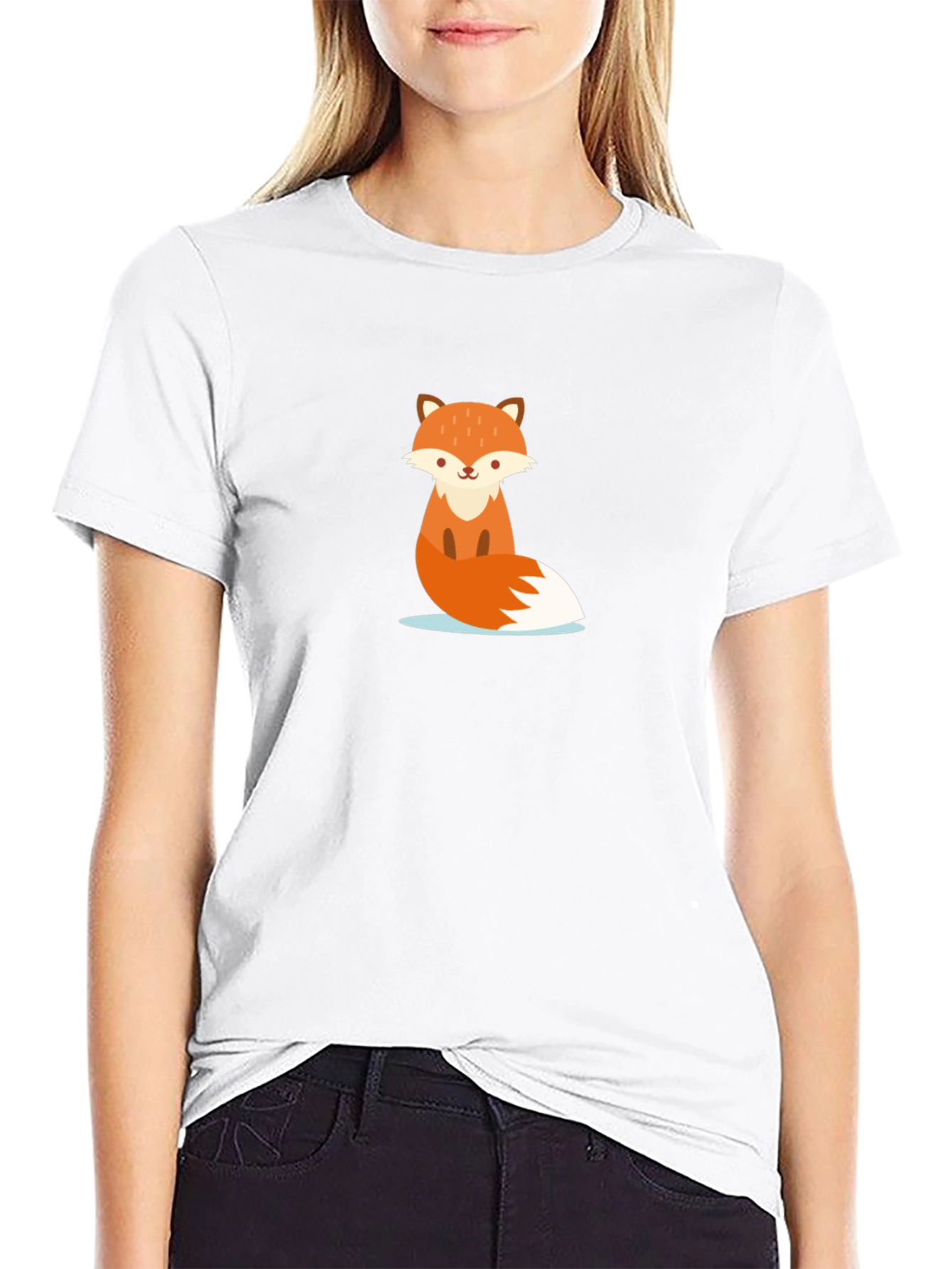 Black Cute Cartoon Fox Black T-Shirt view 9