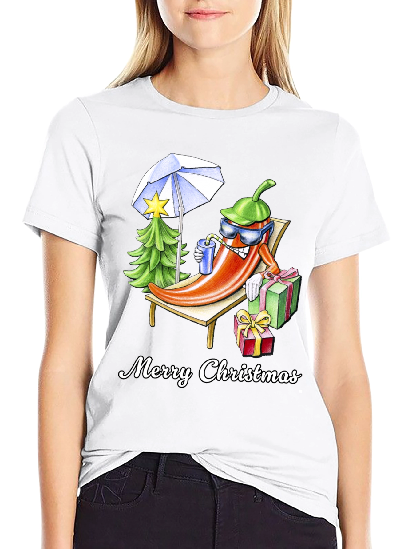 Black Holiday Heat T-Shirt: Merry Christmas Pepper Design view 9