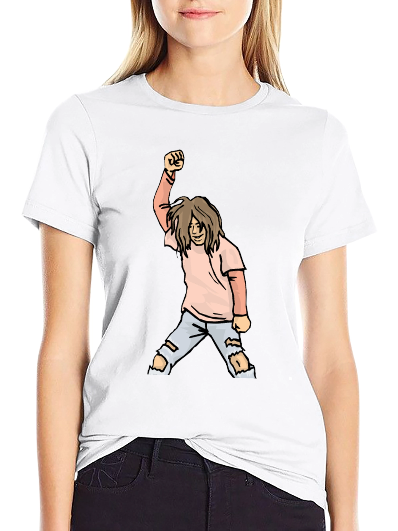 Black Graphic Tee - Cartoon Punk Rocker Fist view 9