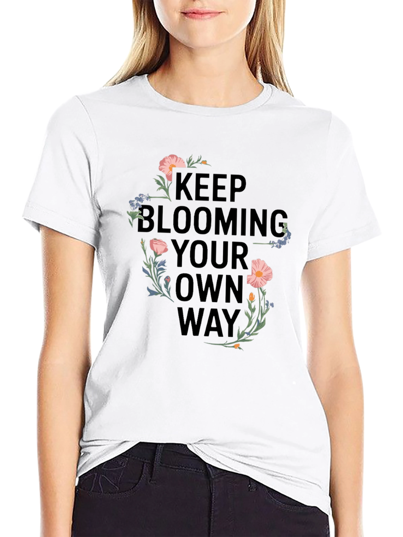 Black Keep Blooming T-Shirt - Floral Design view 9