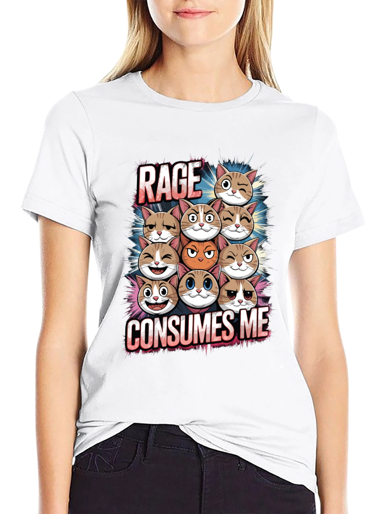 Black Rage Consumes Me Cats Graphic T-Shirt view 9