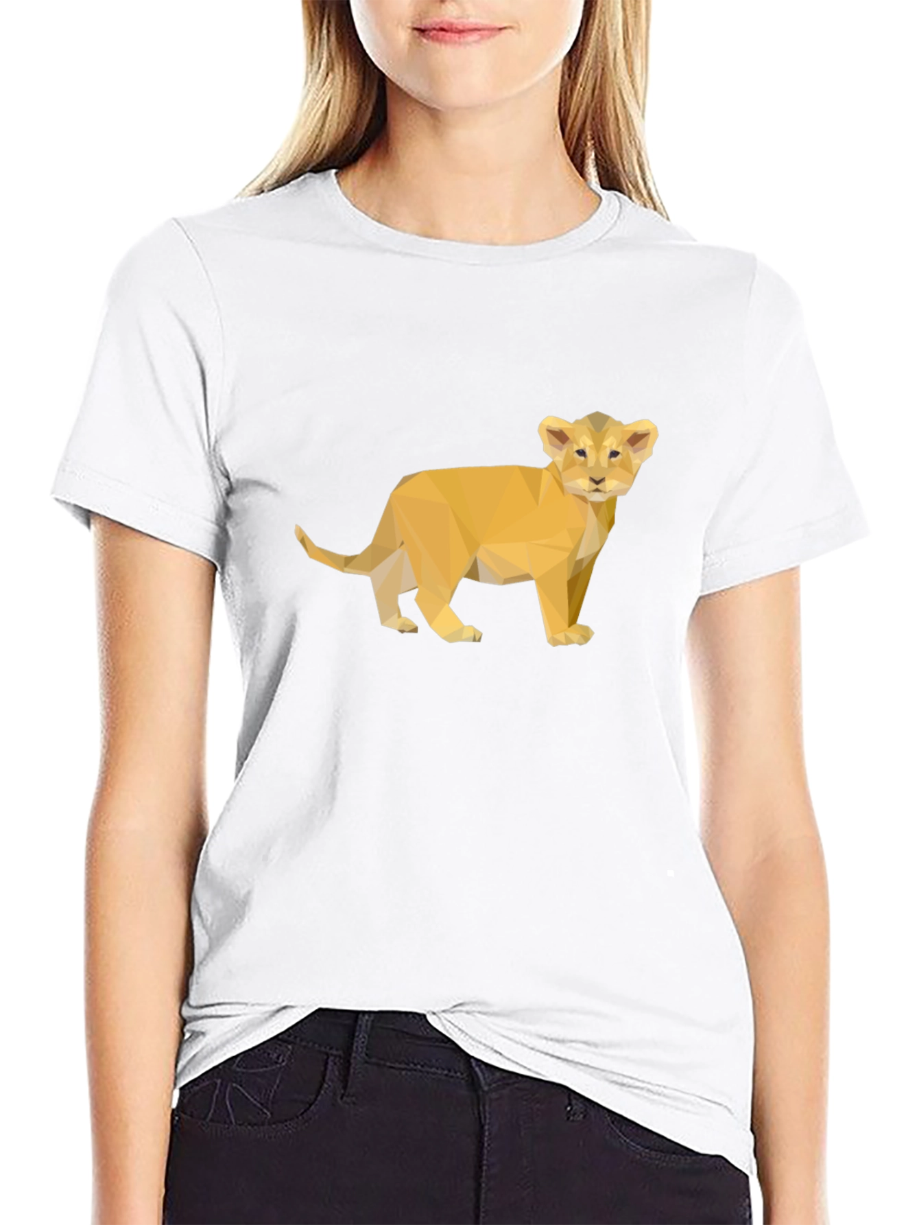 Black Lion Cub Poly Art Black T-Shirt view 9