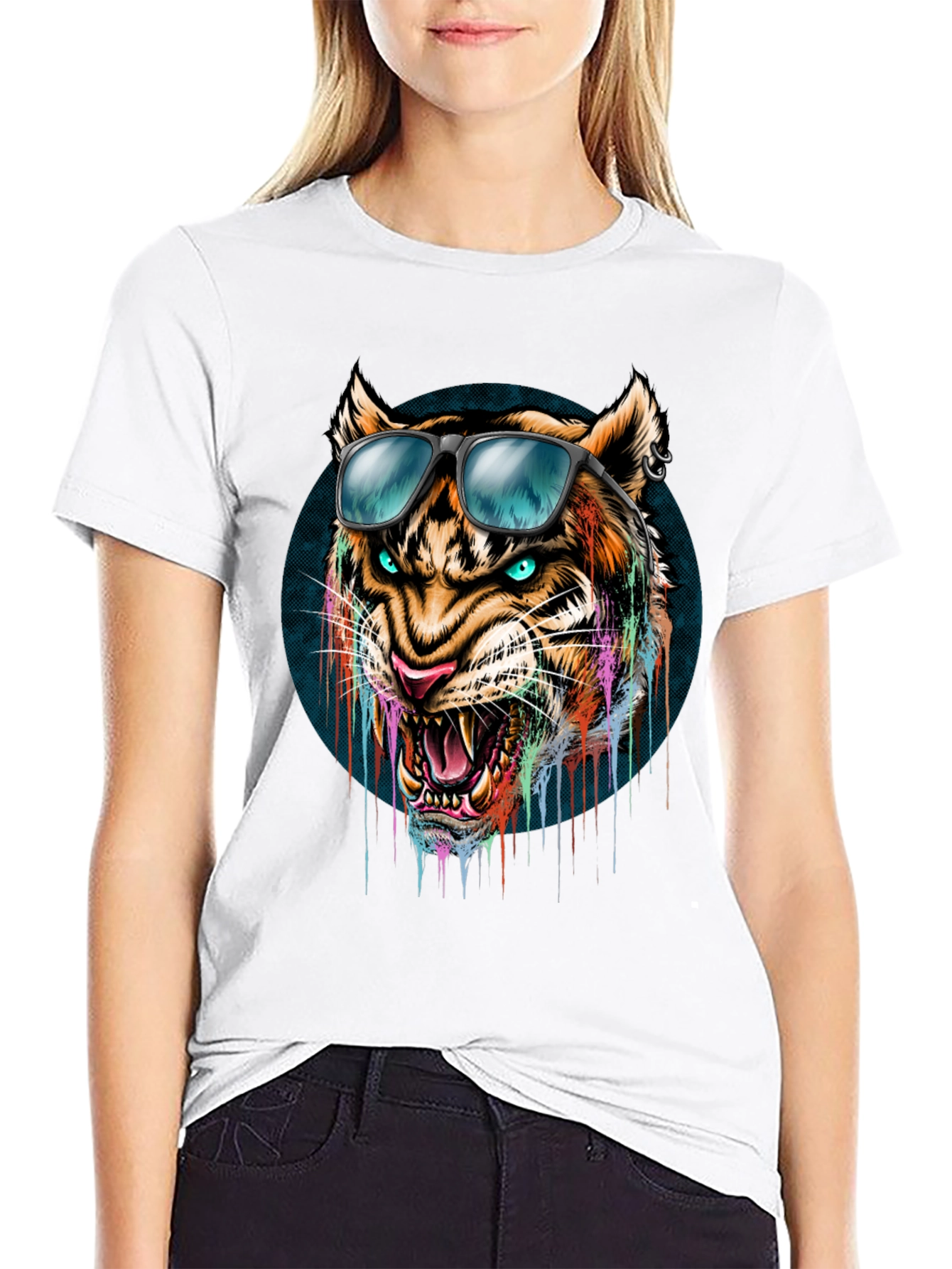 Black Cool Tiger Graphic Tee - Men's Black T-Shirt view 9