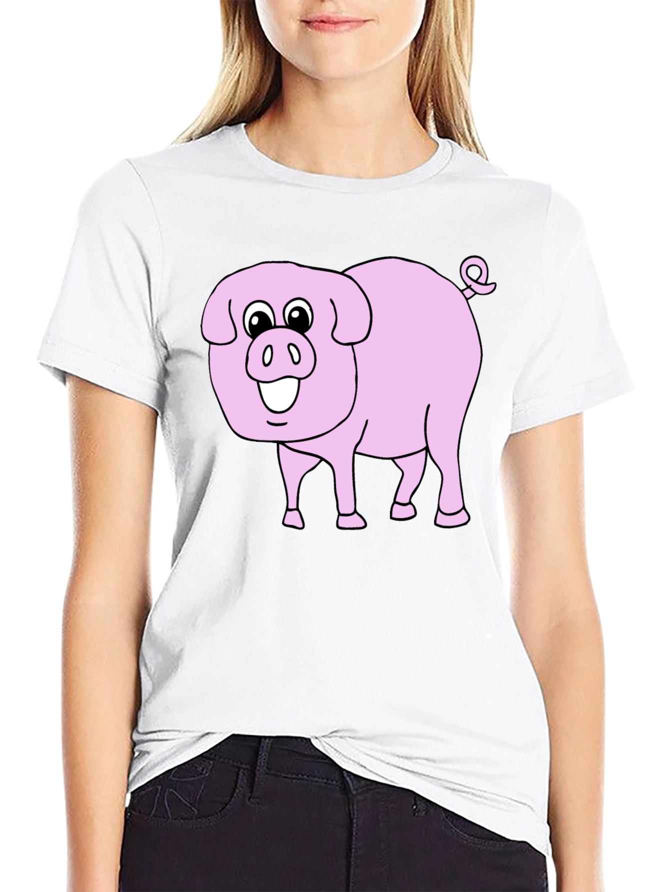 Black Cute Pig Graphic Tee - Black Cotton Blend view 9