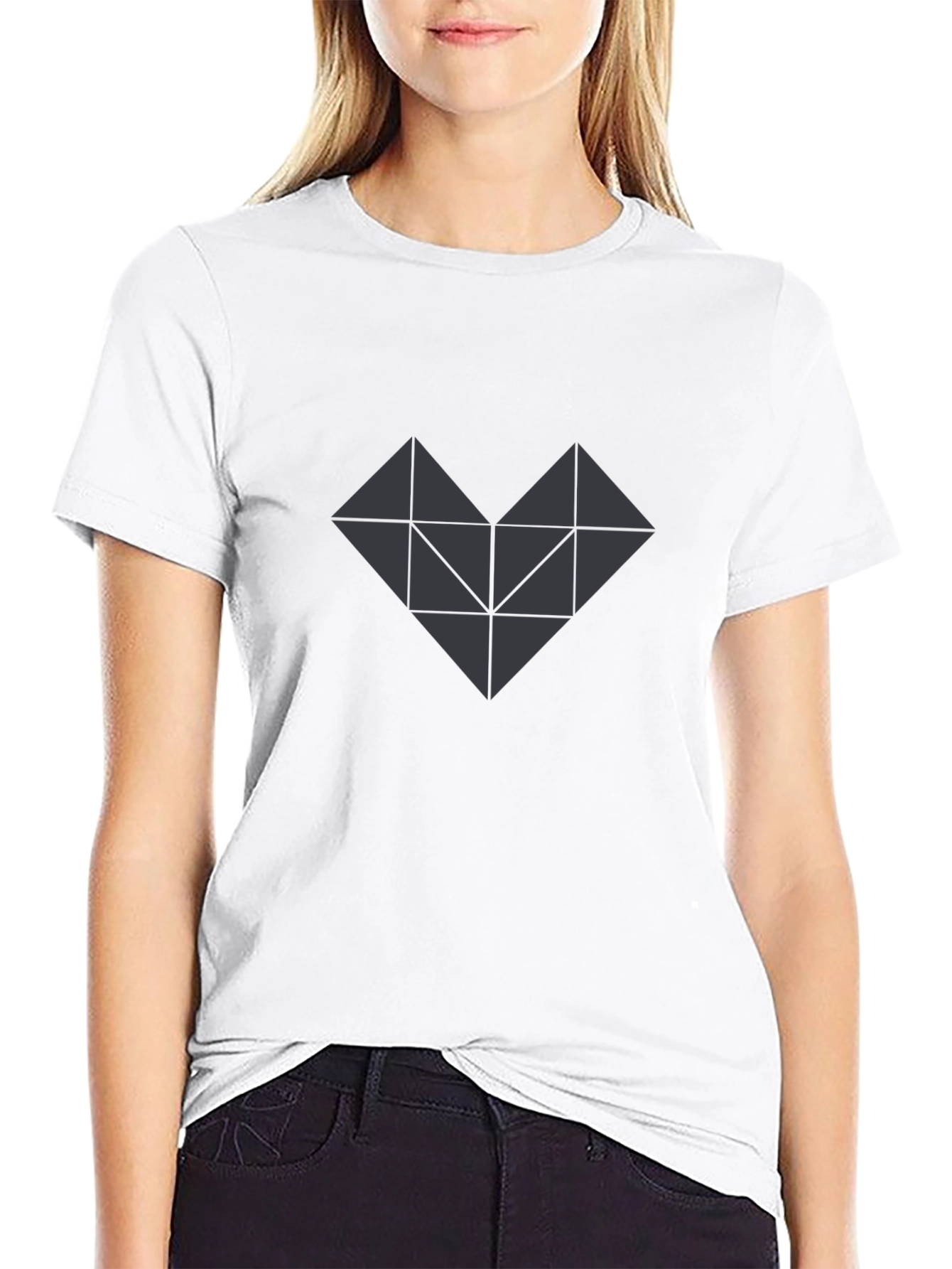 Black Geometric Heart Graphic Tee - Modern Minimalist Design view 9