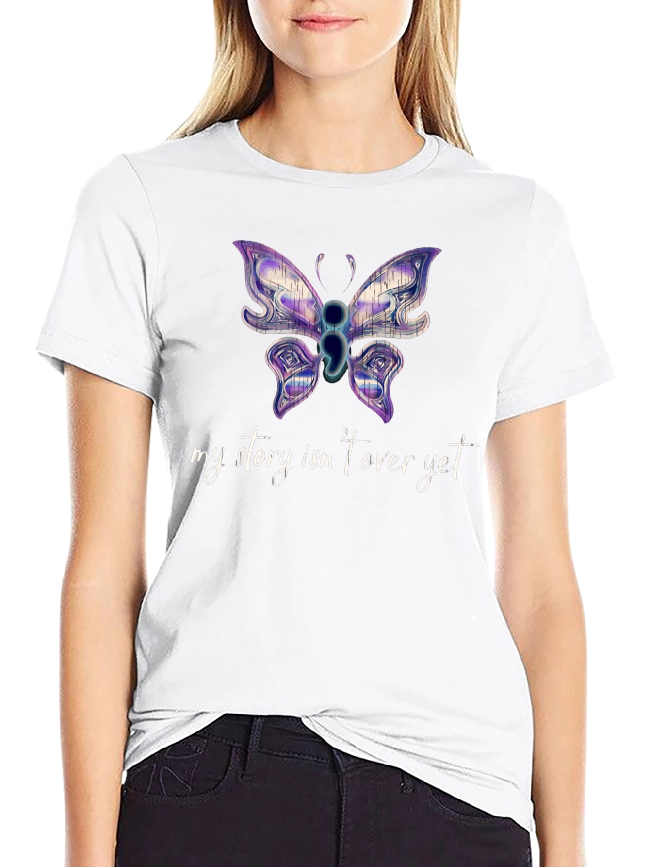 Black Semicolon Butterfly Graphic Tee view 9