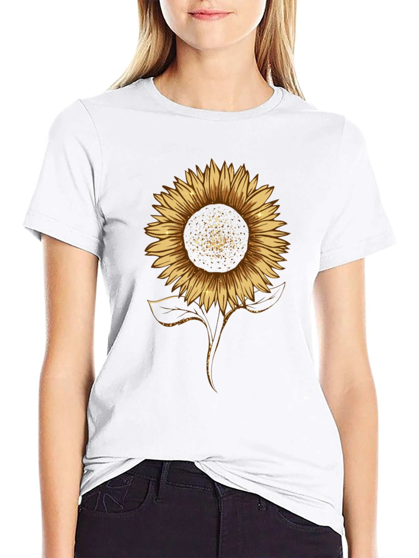 Black Sunflower Graphic Print Black T-Shirt view 9