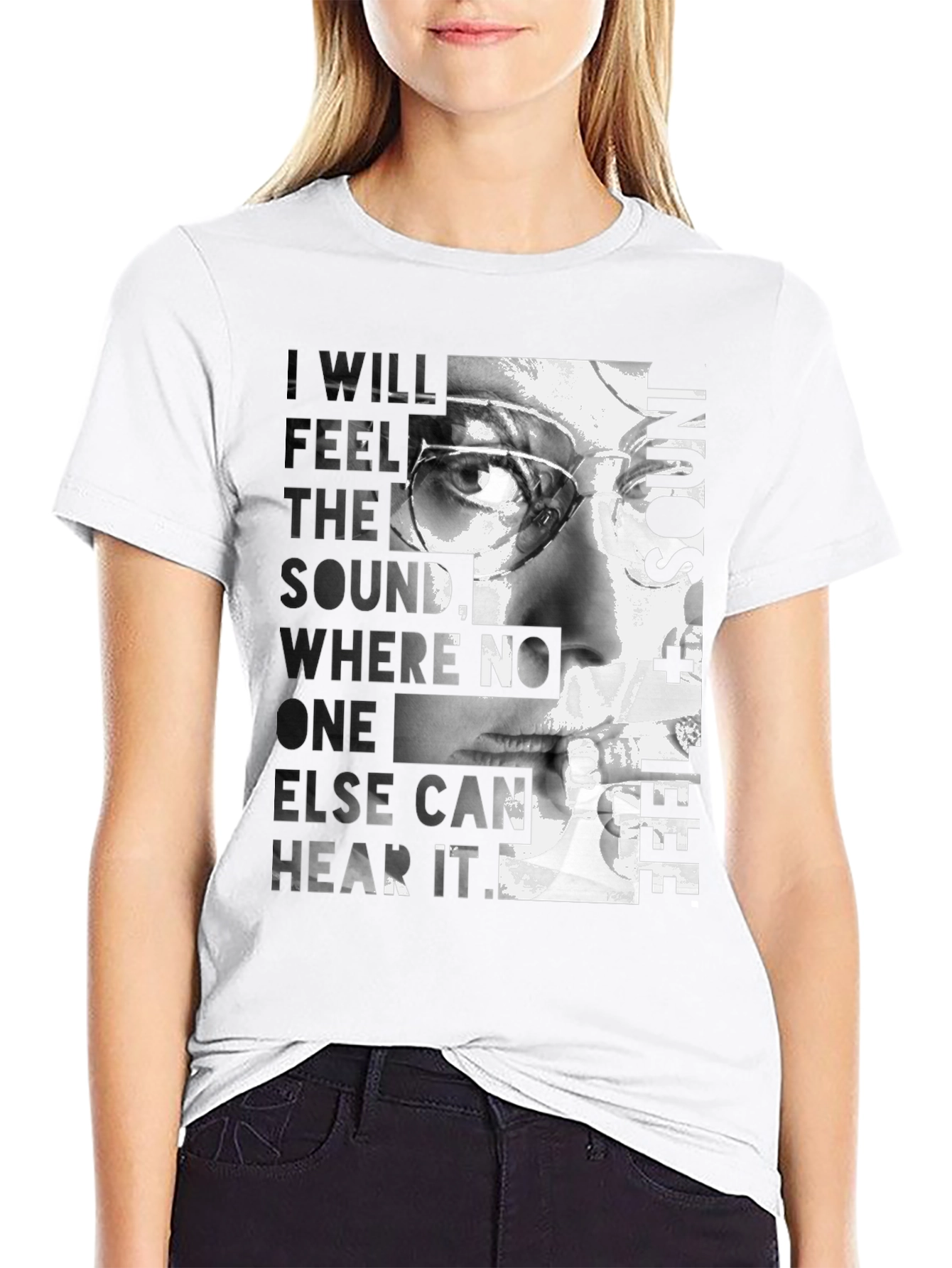 Black Artistic Graphic T-Shirt - Feel the Sound Design view 9