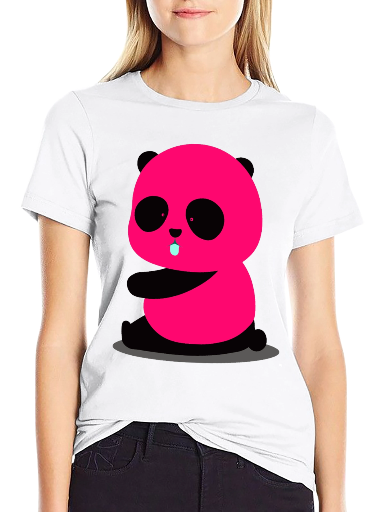 Black Pink Panda Graphic Tee - Cute & Fun Black T-Shirt view 9