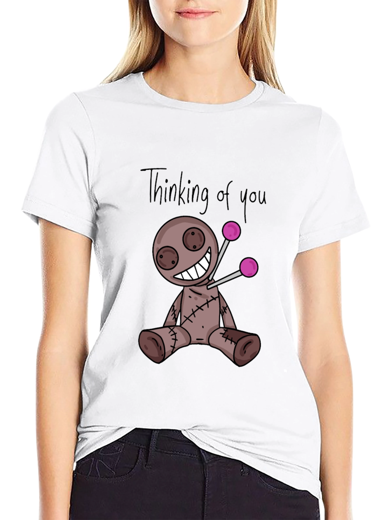 Black Thinking of You Voodoo Doll Black T-Shirt view 9