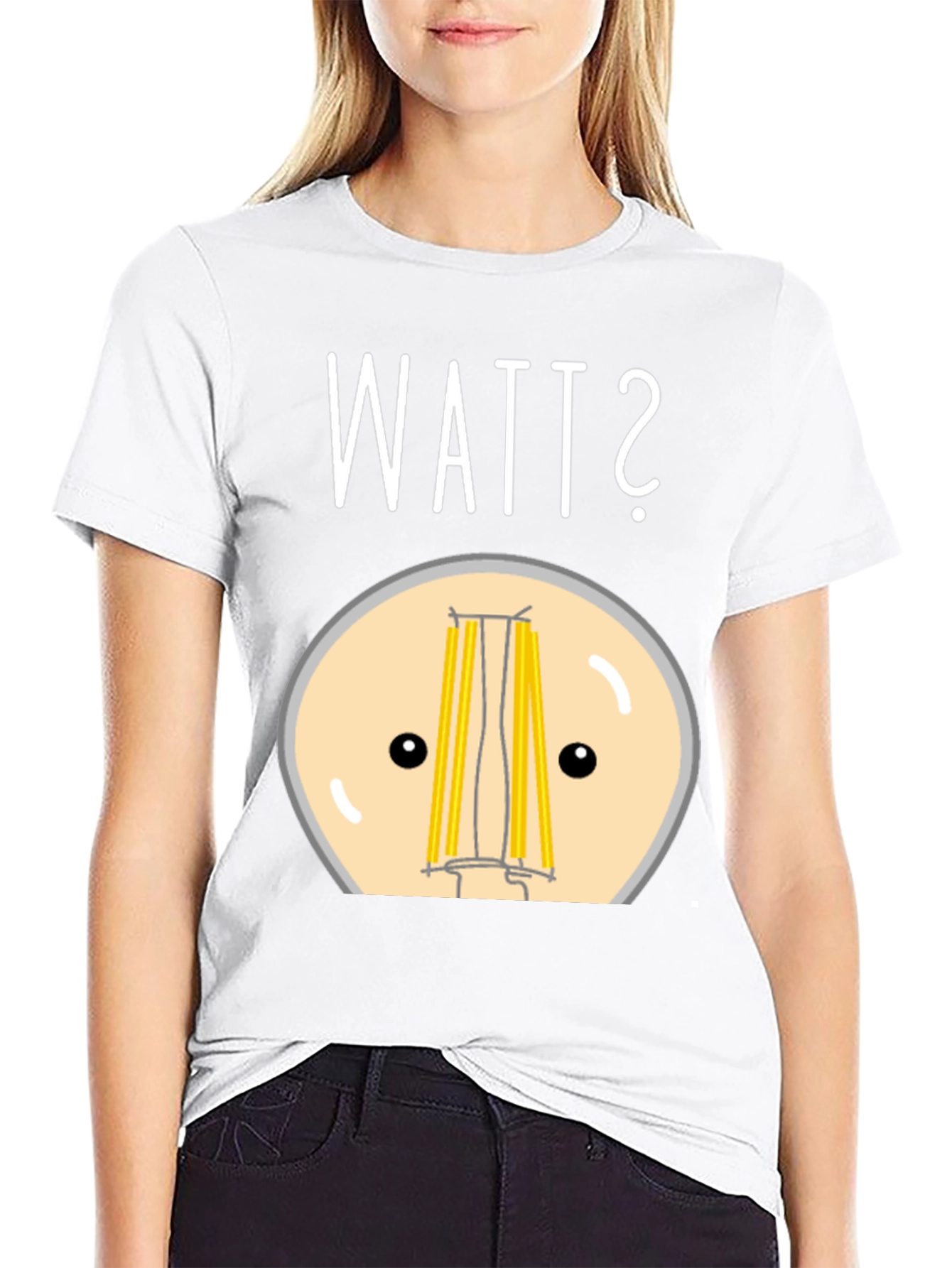 Black Watt? Pun T-Shirt - Funny Light Bulb Design view 9