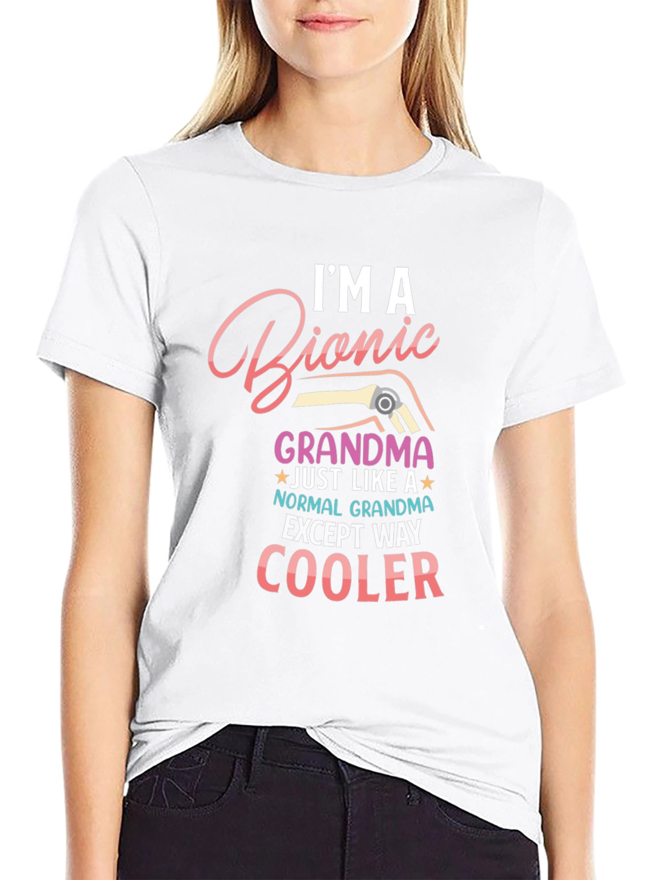 Black I'm a Bionic Grandma T-Shirt view 9