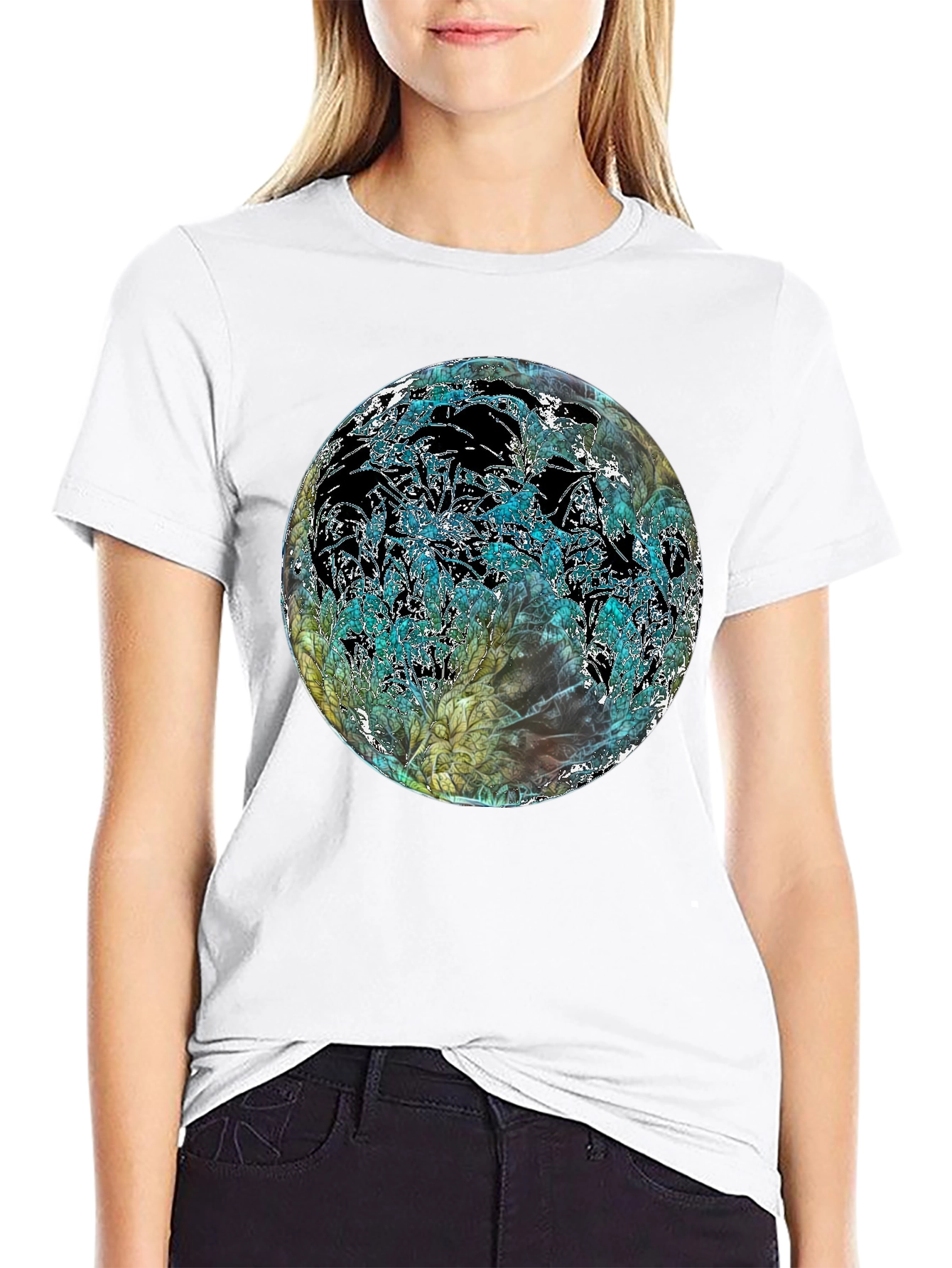 Black Abstract Floral Globe Black T-Shirt view 9