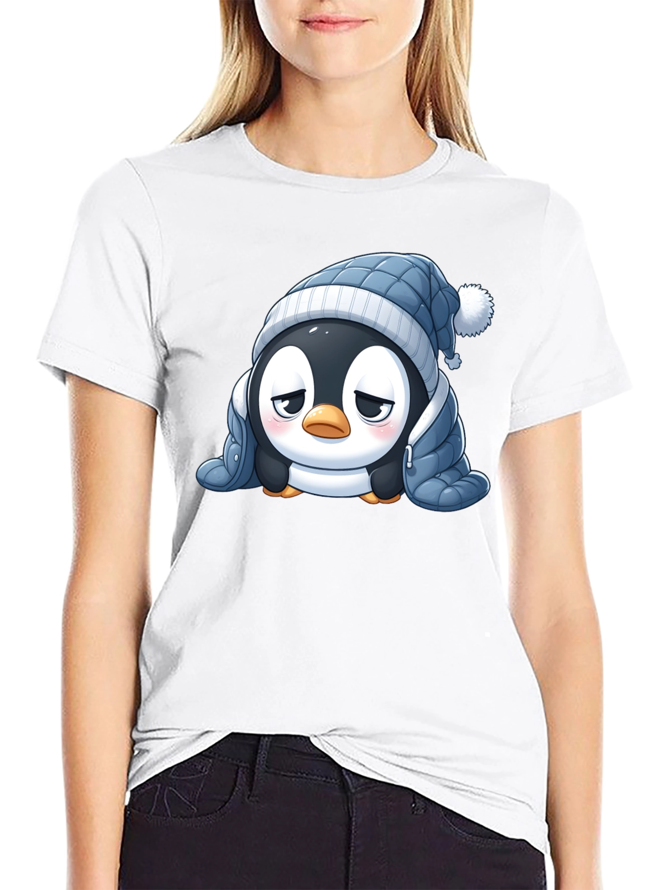 Black Cute Penguin Winter T-Shirt view 9