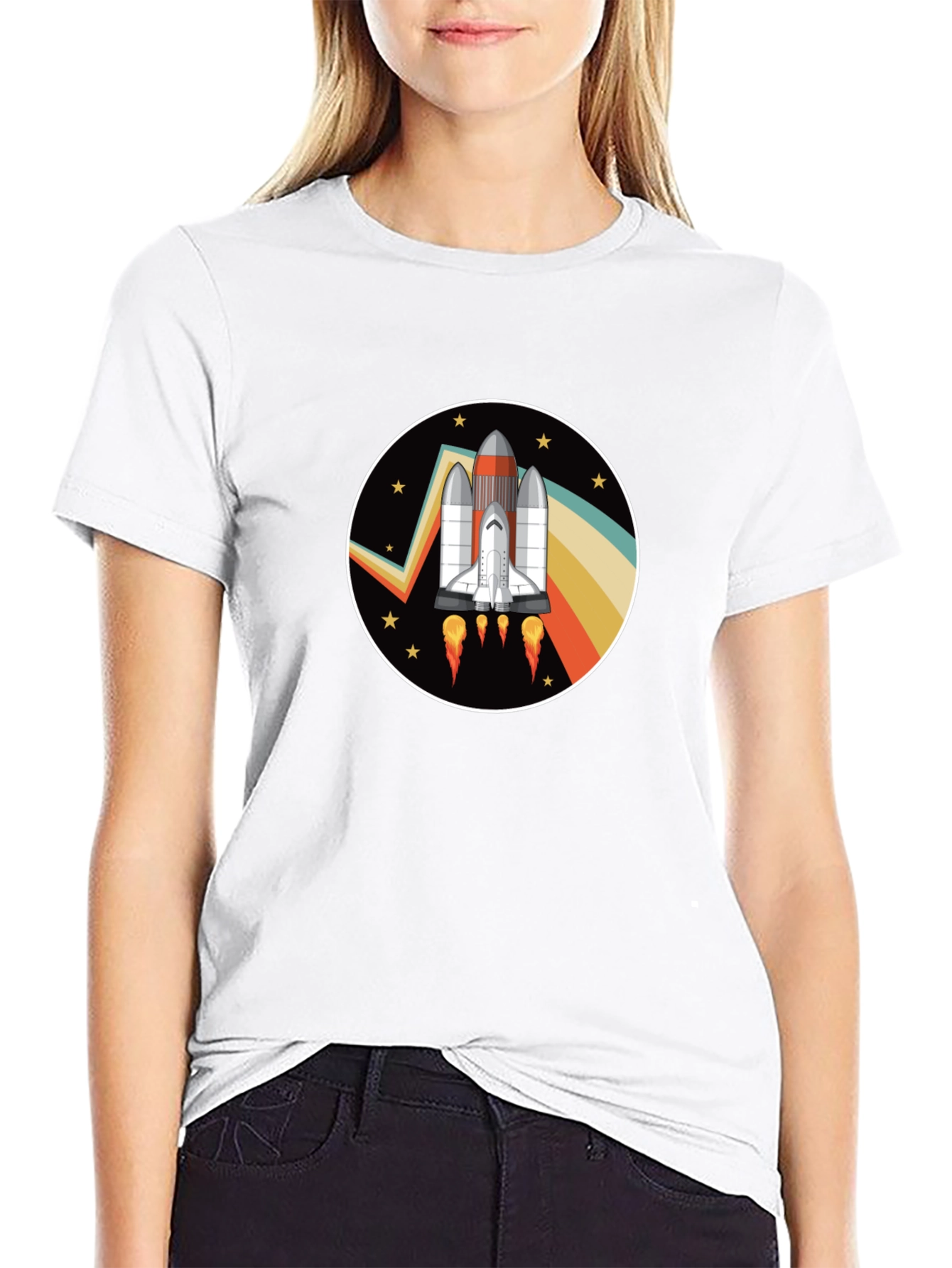 Black Retro Space Shuttle Graphic Tee view 9
