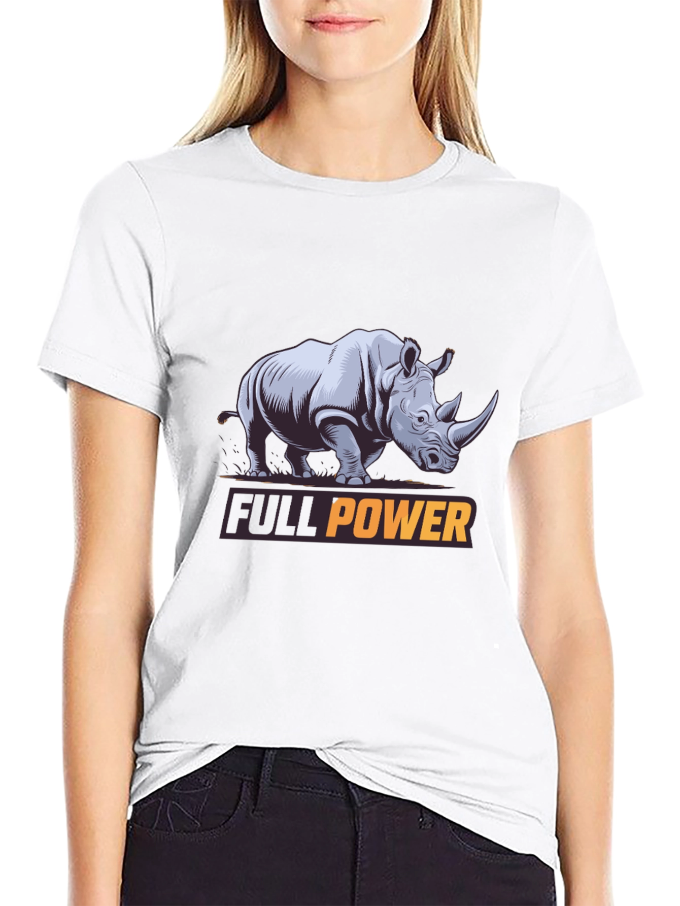 Black Full Power Rhino Graphic Tee - Black Cotton T-Shirt view 9
