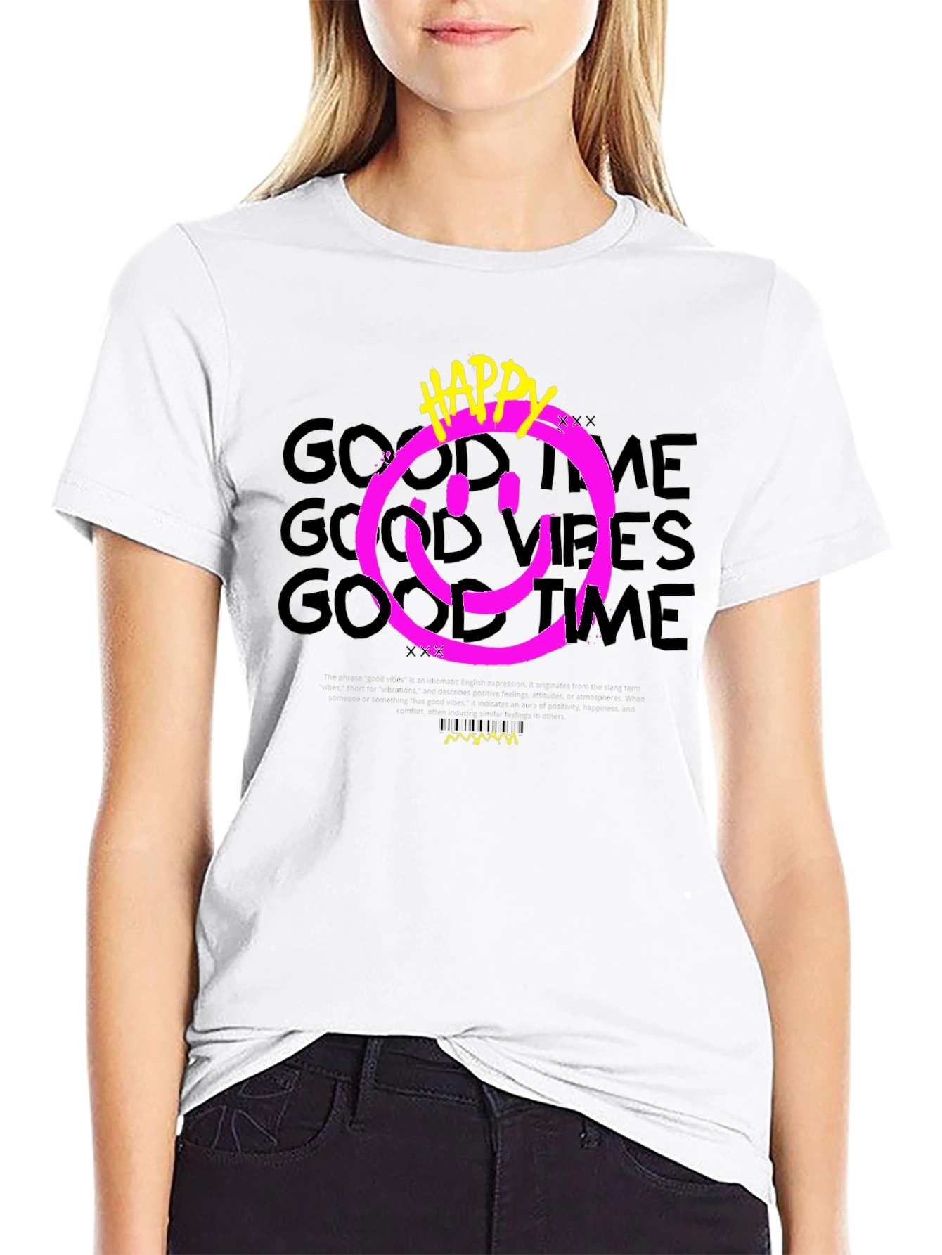 Black Happy Good Vibes Graphic Tee view 9