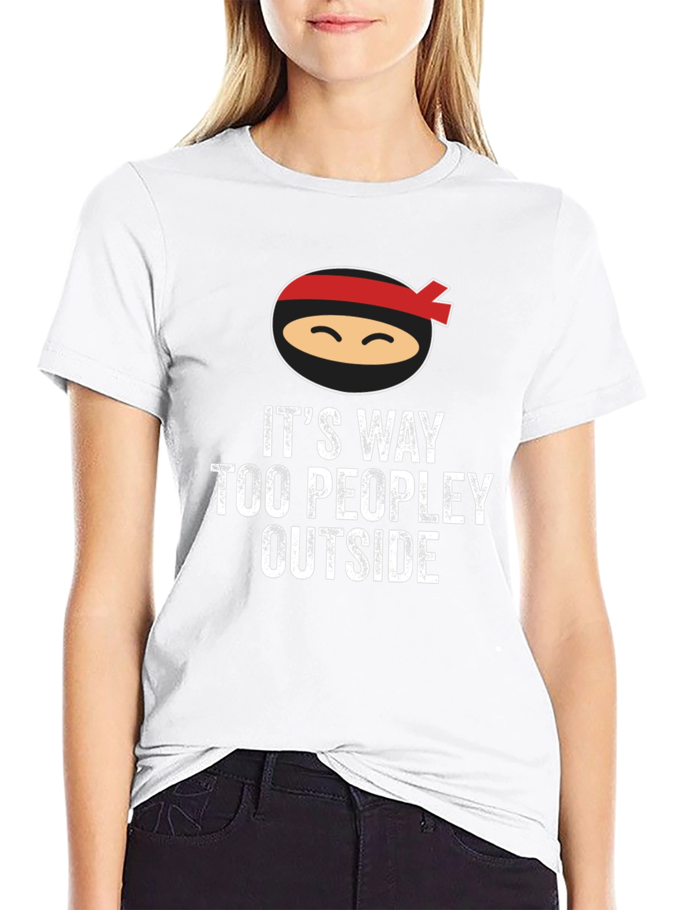 Black Ninja 'Too Peopley Outside' Graphic Tee - Comfy Cotton Blend view 9