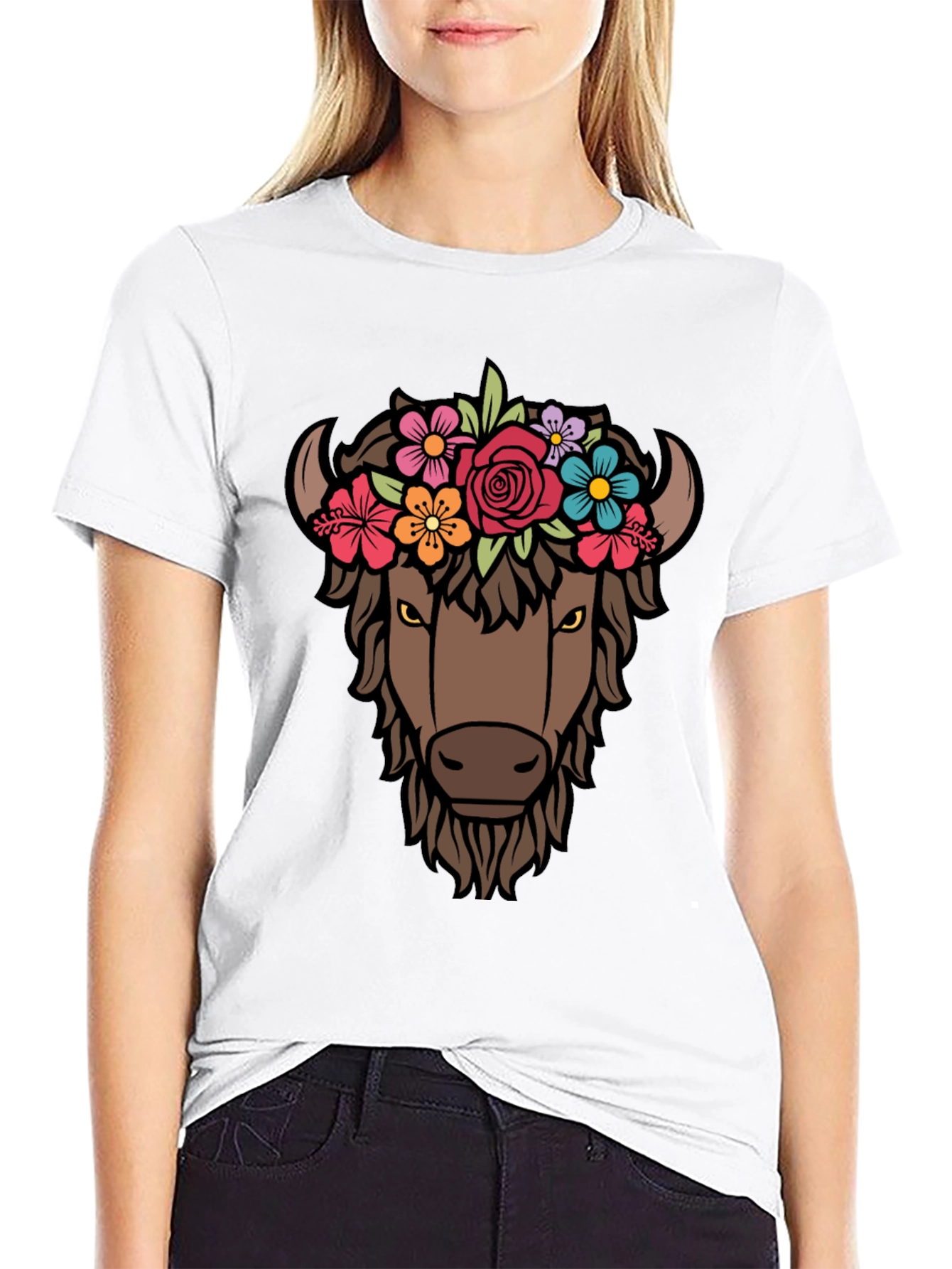 Black Floral Buffalo Graphic T-Shirt view 9