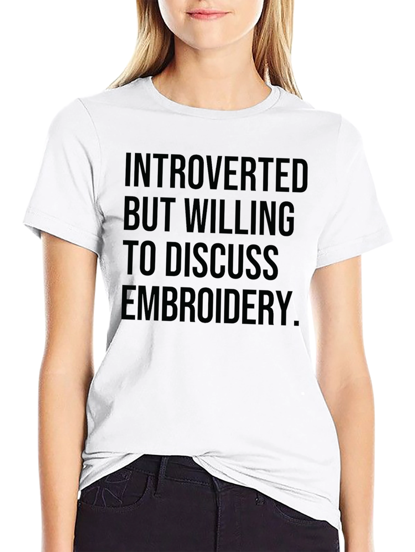 Black Introverted Embroidery Enthusiast T-Shirt view 9