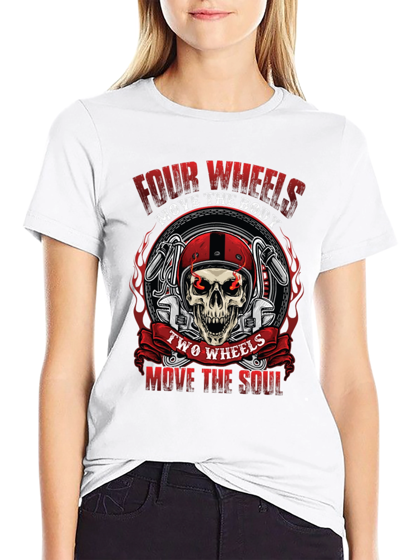 Black Motorcycle Skull Graphic Tee - Four Wheels, Two Wheels view 9