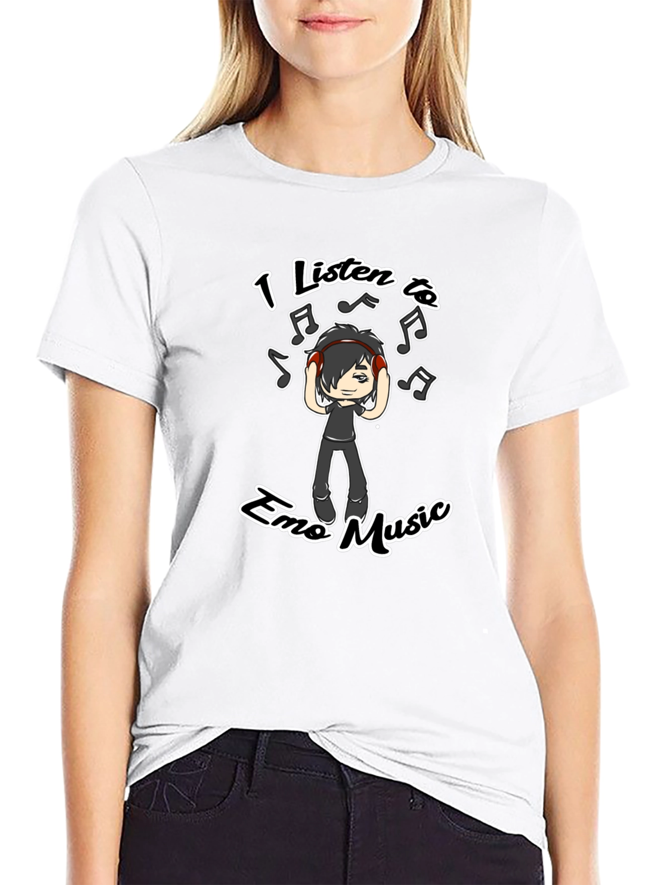 Black Emo Music Graphic T-Shirt - Black Crew Neck Tee view 9