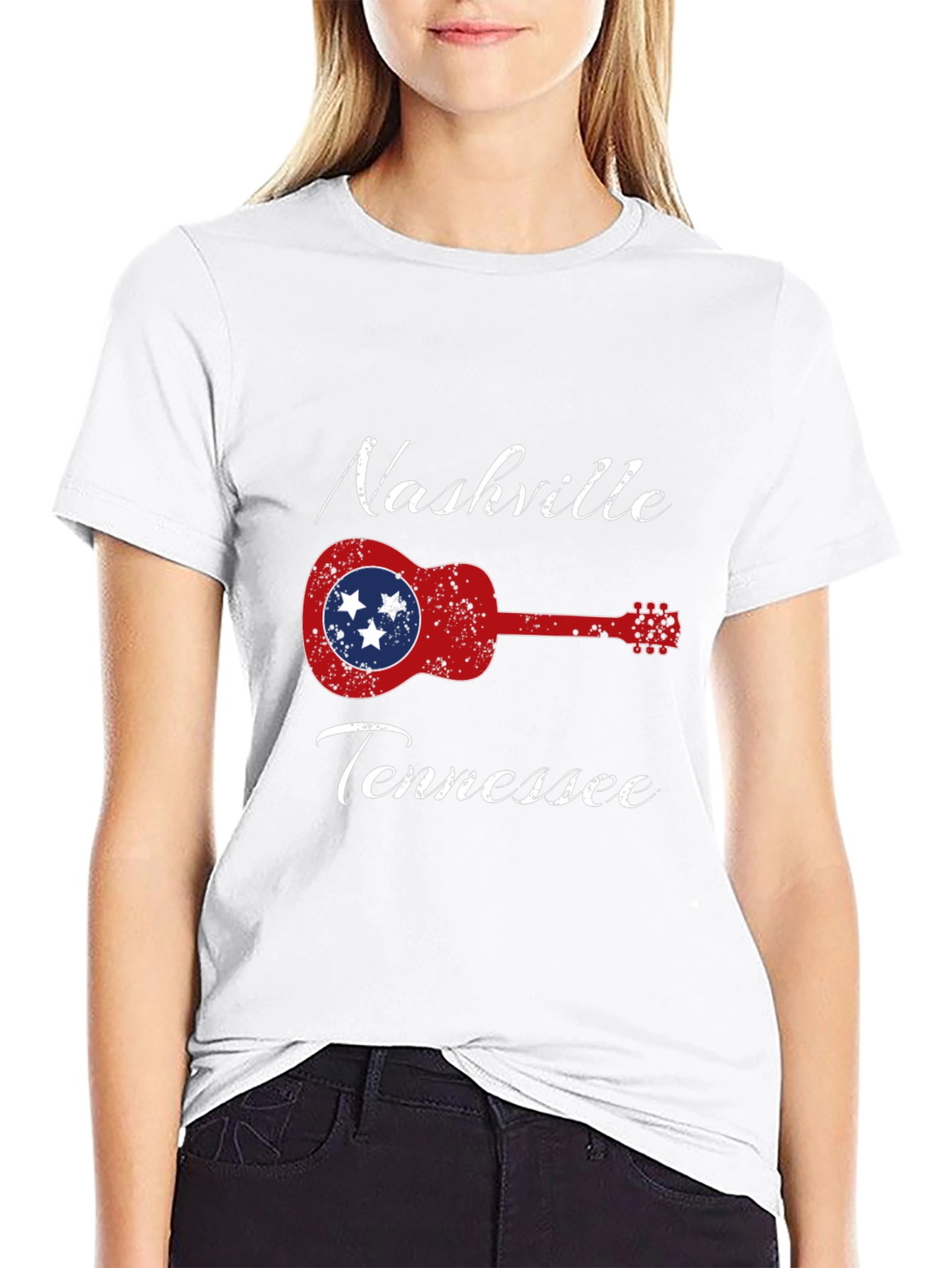 Black Nashville Tennessee Guitar T-Shirt view 9