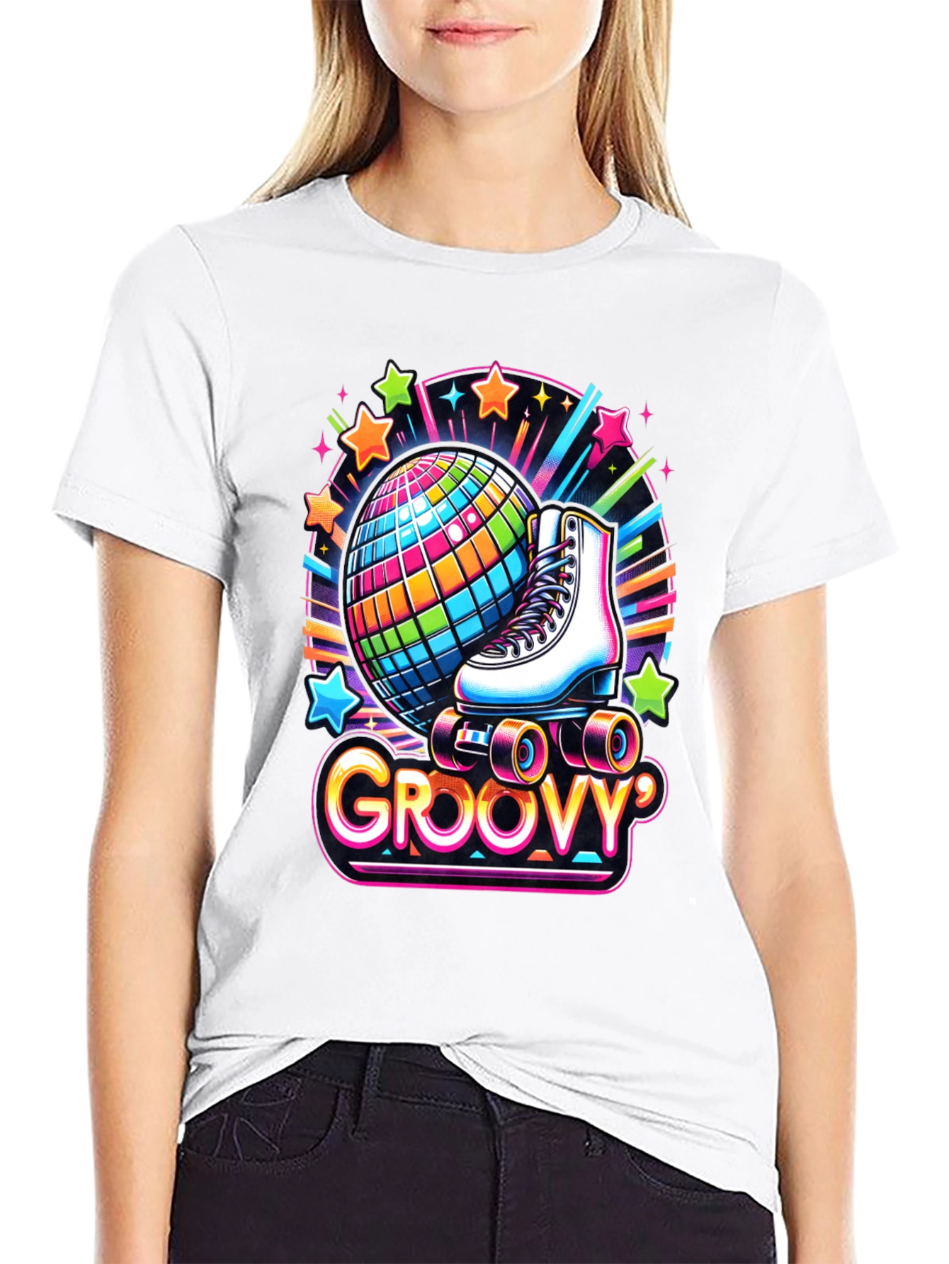 Black Groovy Roller Skate Disco Ball T-Shirt view 9