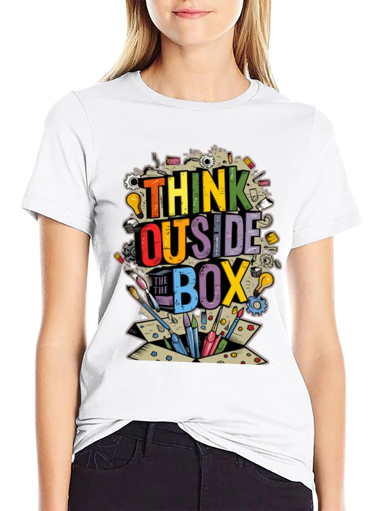 Black Think Outside the Box Graphic T-Shirt view 9