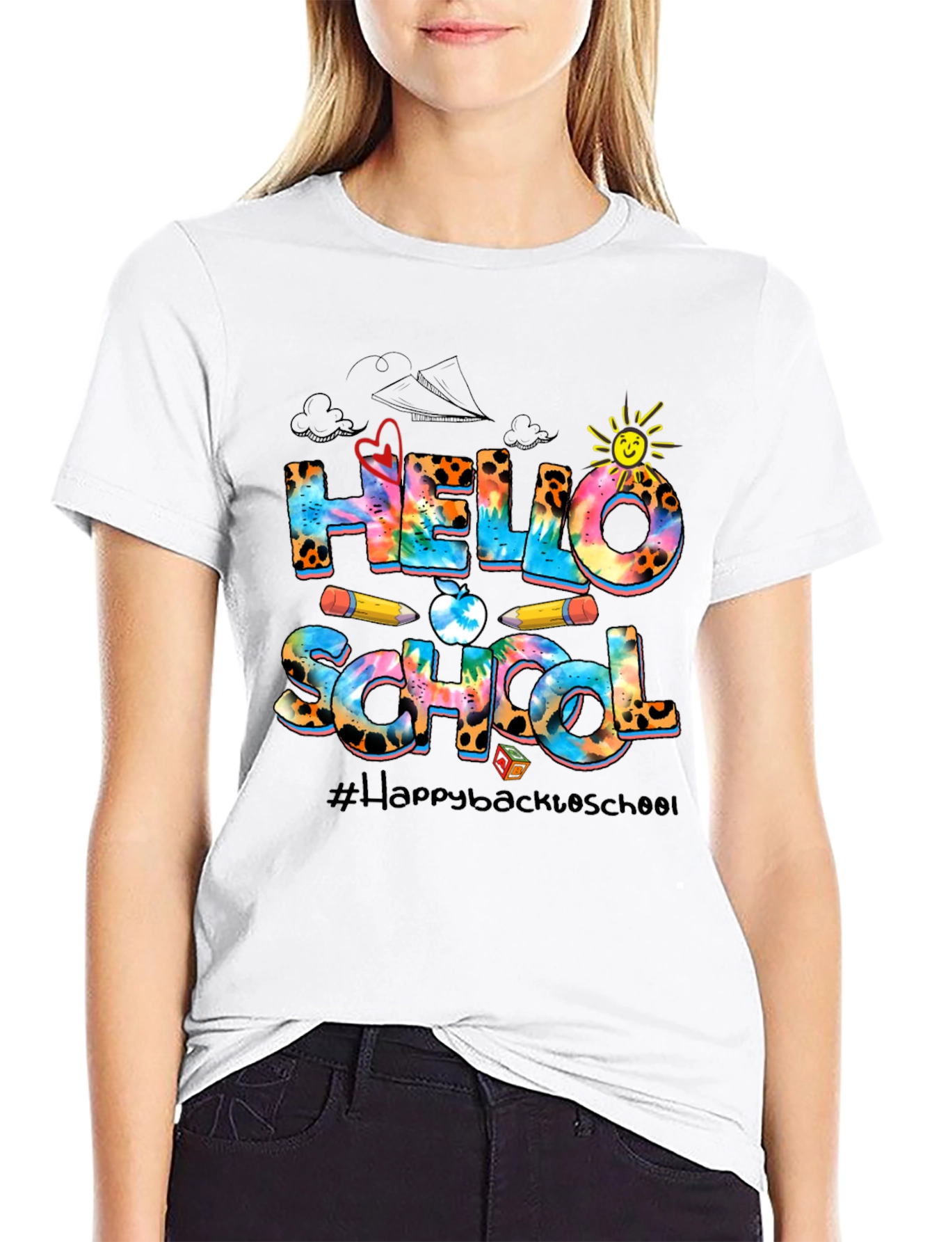 Black Hello School Graphic T-Shirt Back To School view 9