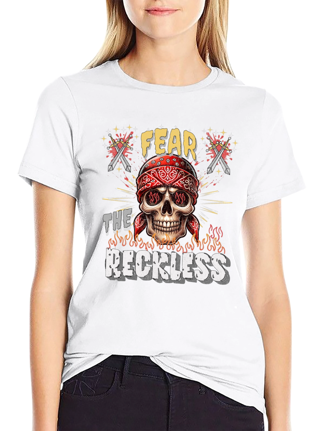 Black Fear the Reckless Skull Graphic Tee - Black Cotton T-Shirt view 9