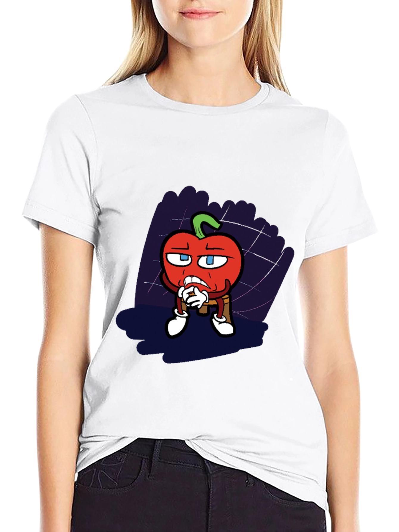 Black Cartoon Tomato Graphic Black T-Shirt view 9
