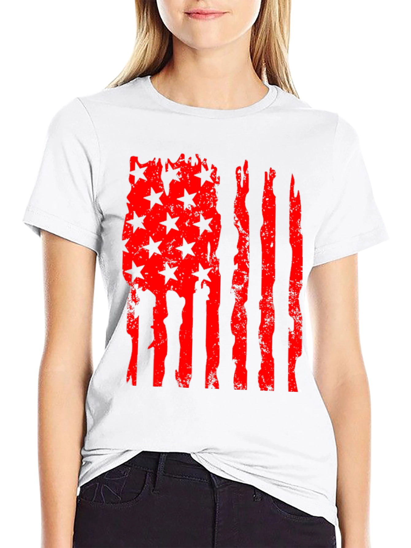 Black American Flag Distressed Graphic Tee view 9