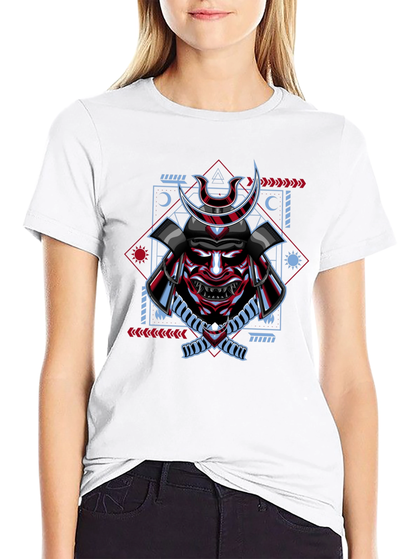 Black Samurai Mask Graphic Print T-Shirt - Black view 9