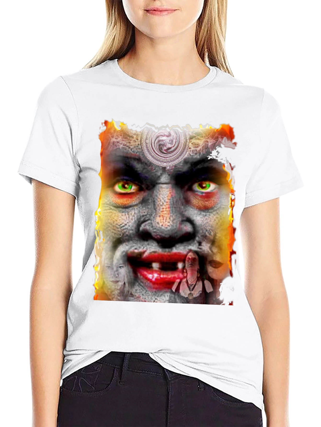 Black Unique Graphic Tee - Horror Face Design view 9