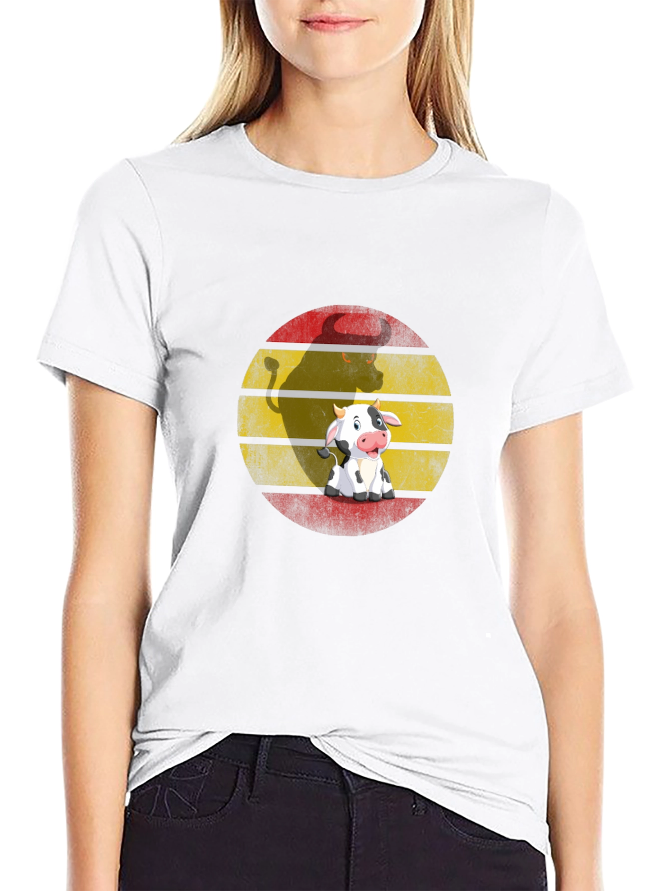 Black Cute Cow Spain Flag T-Shirt - Novelty Cartoon Animal Tee view 9