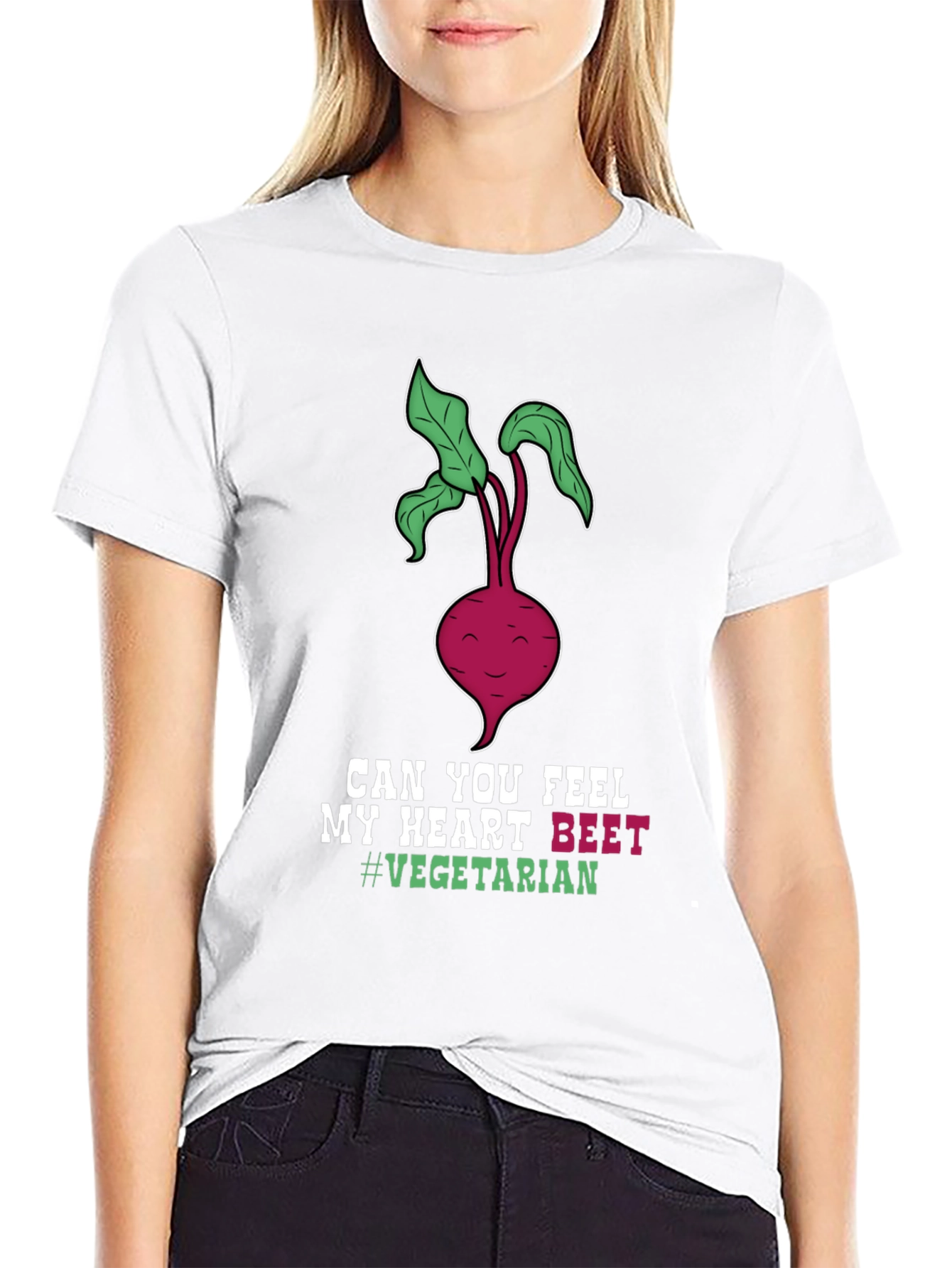 Black Vegetarian Beet Heart T-Shirt - Funny Vegan Tee view 9