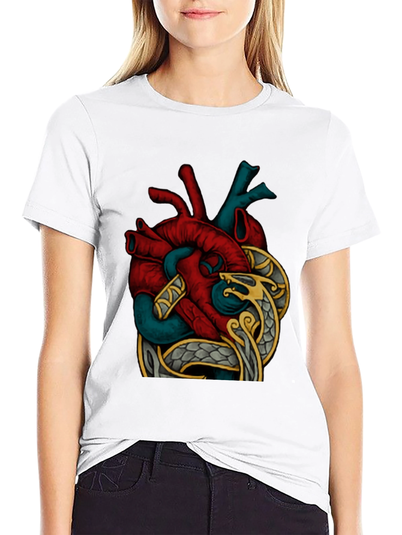 Black Anatomic Heart Snake Graphic T-Shirt view 9