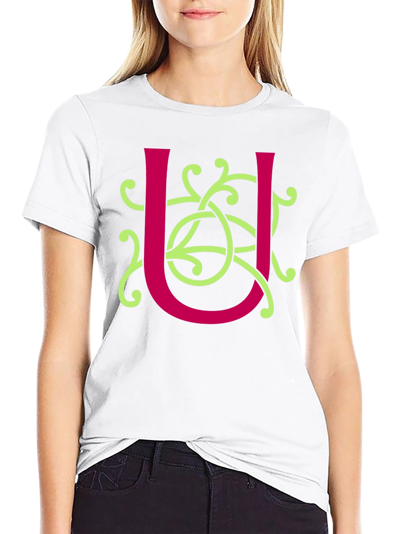 Black Celtic Knot U Letter Graphic T-Shirt view 9