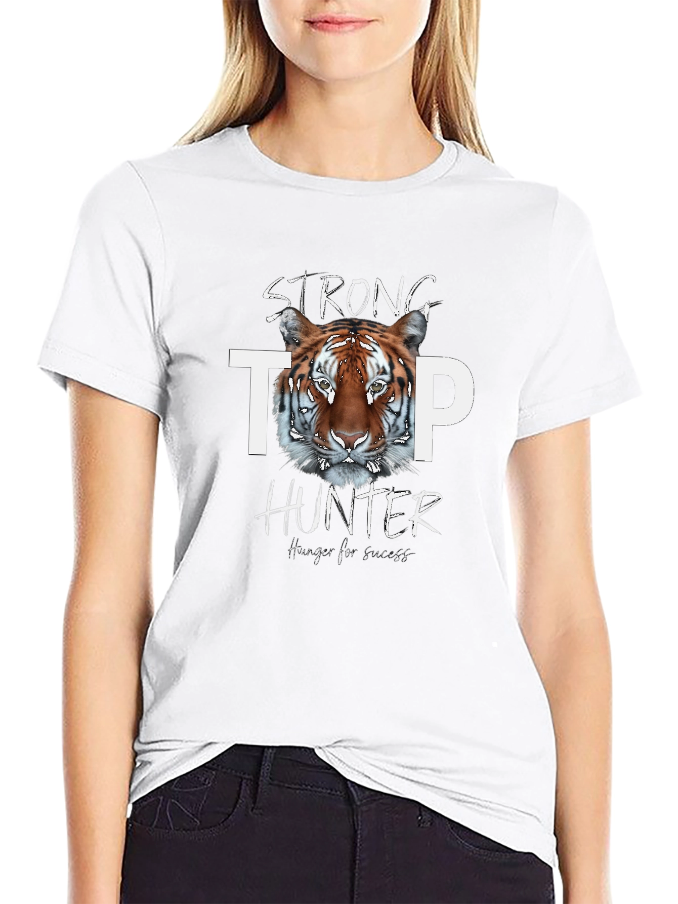 Black Strong Tiger Hunter Graphic Print Tee view 9