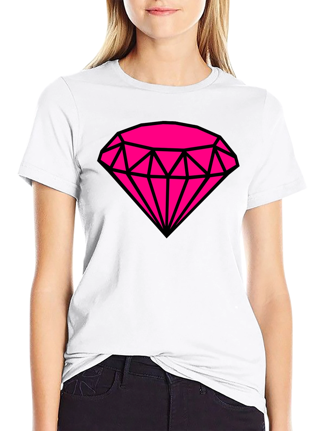 Black Bold Graphic Tee: Hot Pink Diamond Design view 9