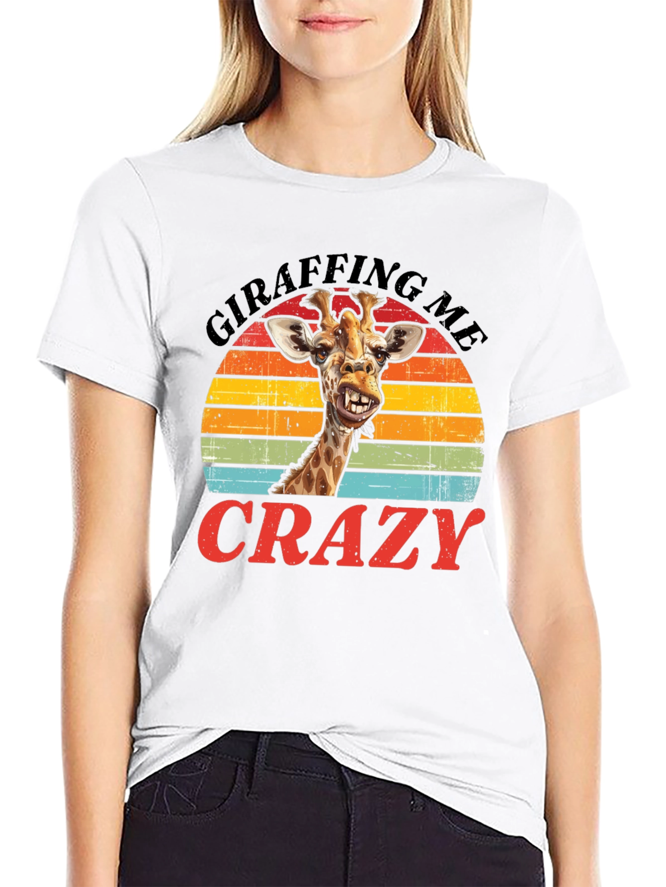 Black Giraffing Me Crazy Graphic Tee - Hilarious Giraffe T-Shirt view 9