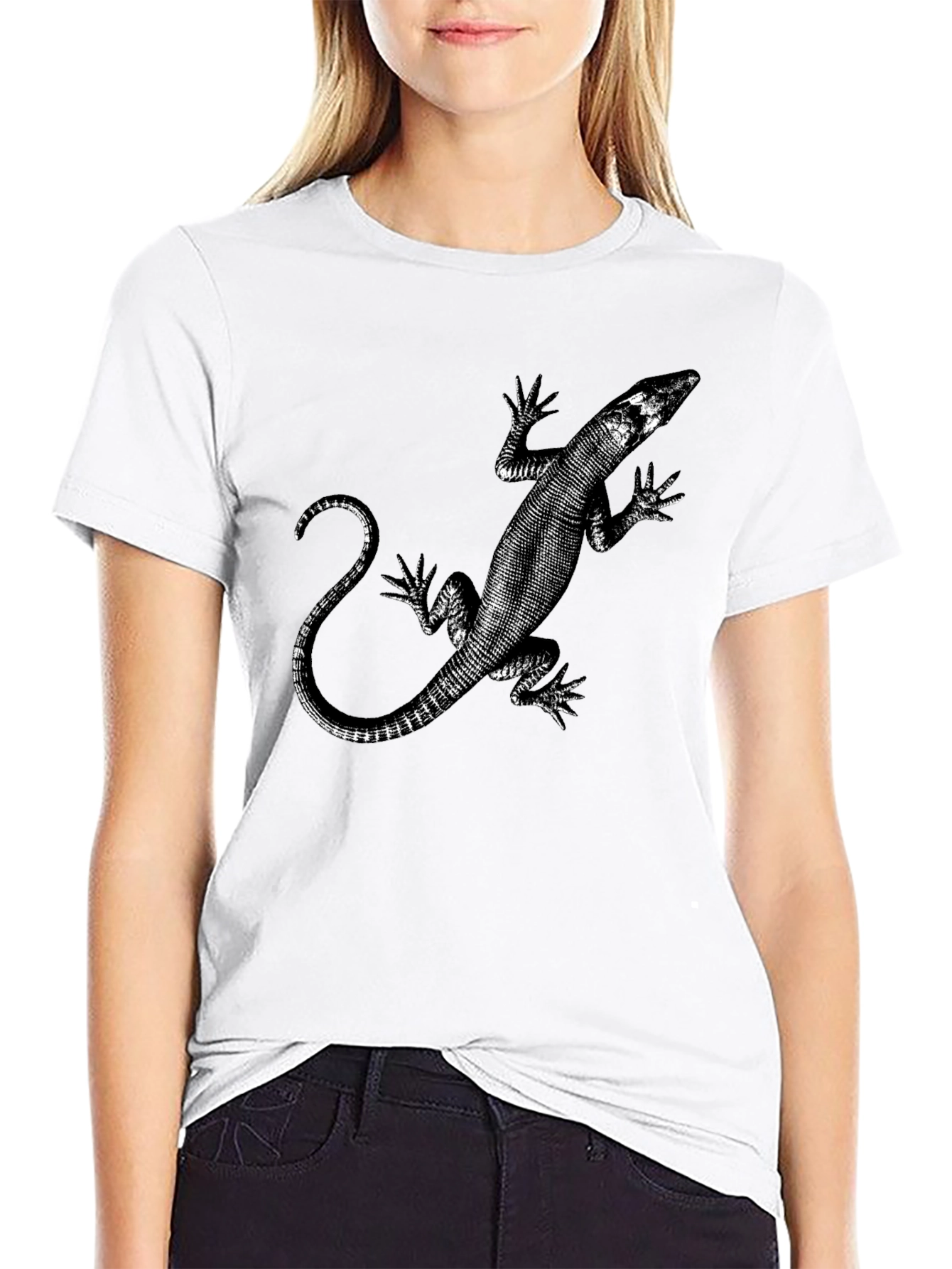 Black Lizard Print Graphic Tee view 9