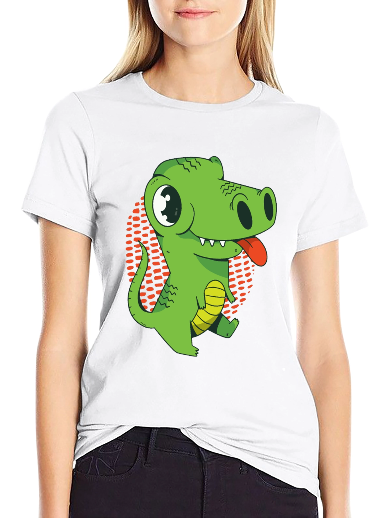 Black Cartoon Crocodile Graphic T-Shirt - Black Cotton Tee view 9