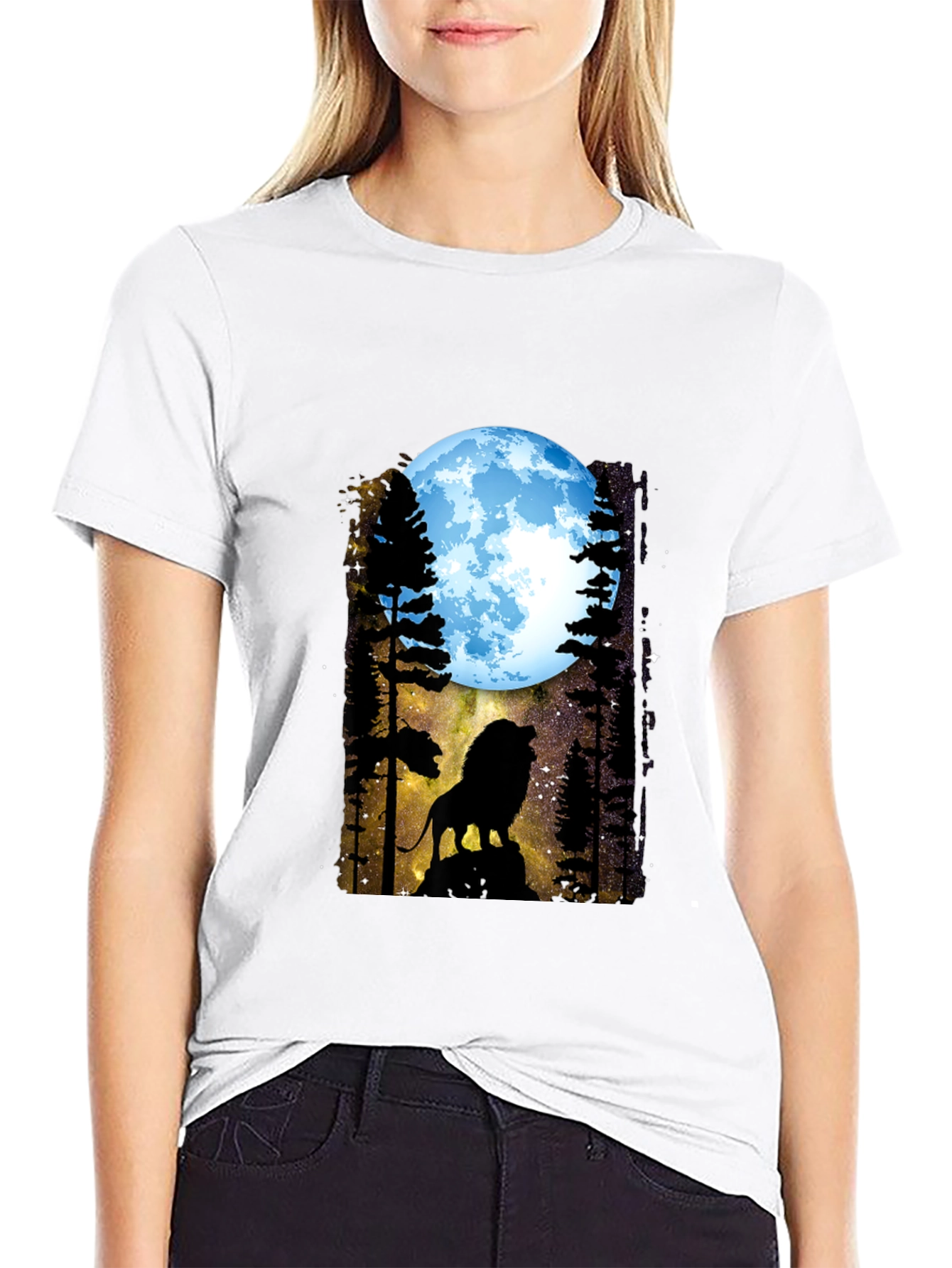Black Lion Moon T-Shirt - Black Graphic Tee view 9