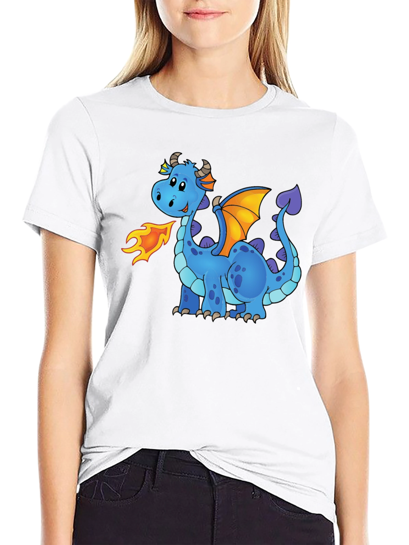 Black Cute Cartoon Dragon Graphic Tee - Unisex Black T-Shirt view 9