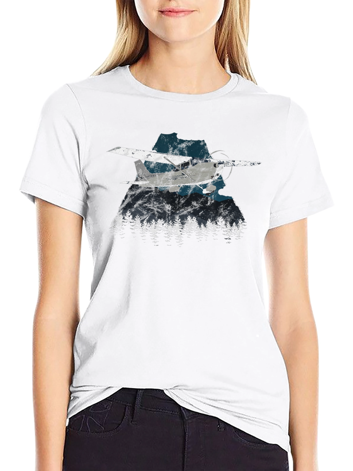 Black Vintage Airplane & Mountains Graphic Tee - Black view 9