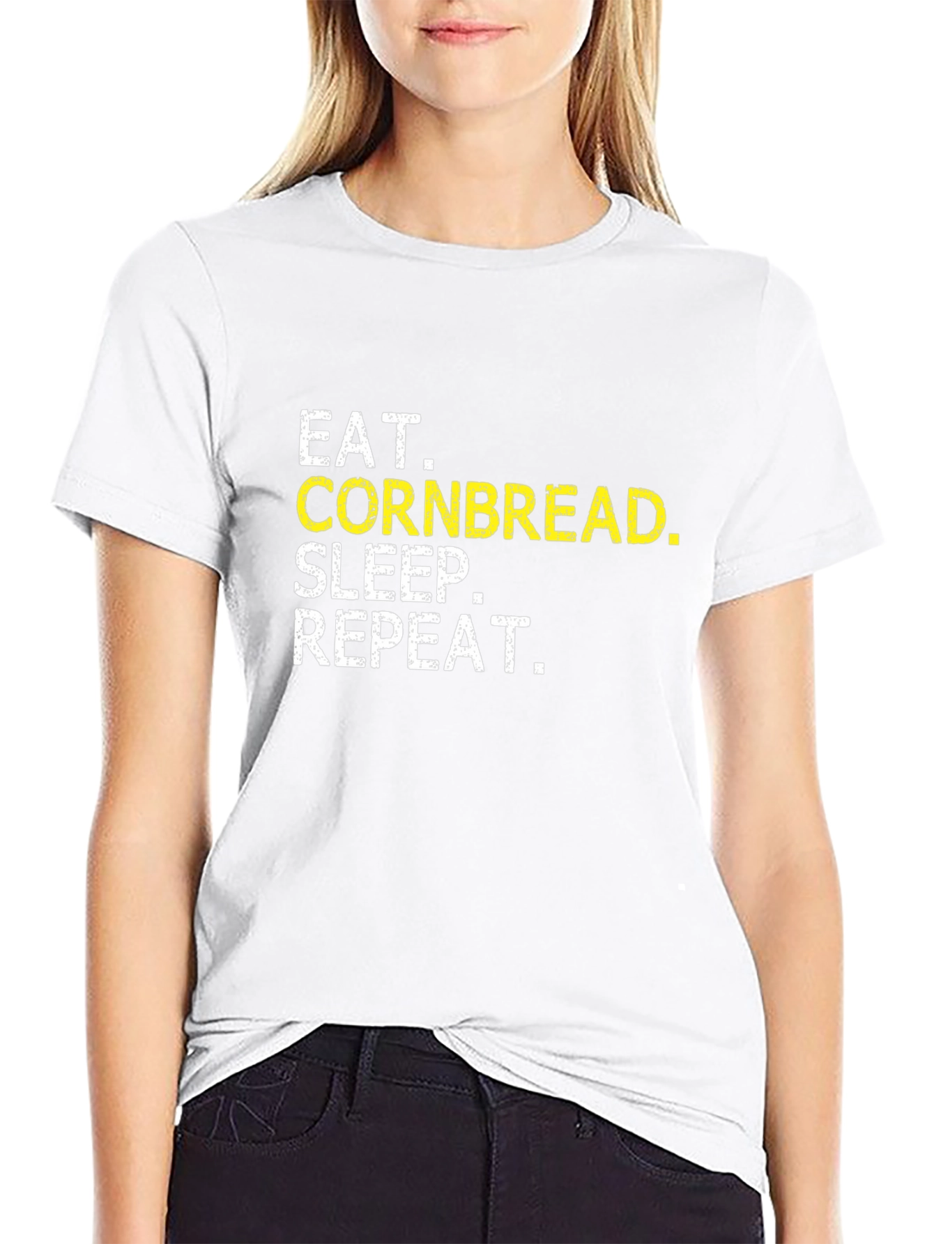 Black Eat Cornbread Sleep Repeat Black T-Shirt view 9
